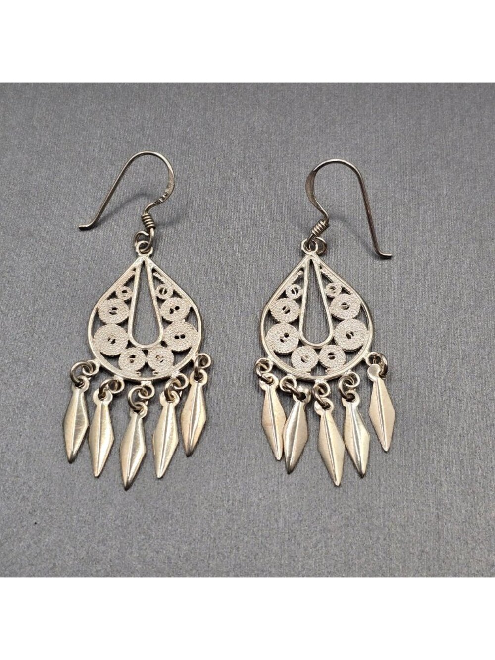 Vintage Sterling Silver Filigree Chandelier Earrings 1.75" Bali Drop Dangle - Picture 1 of 9